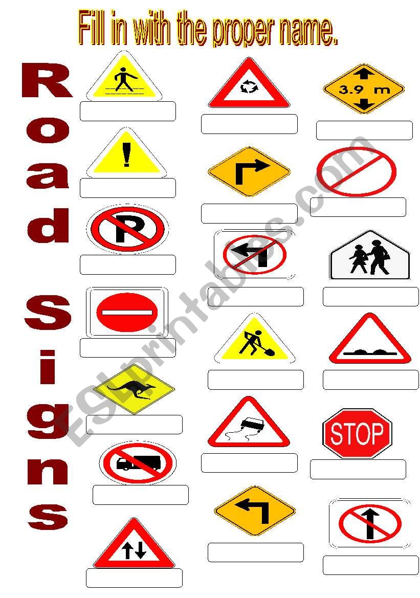 Road signs worksheet