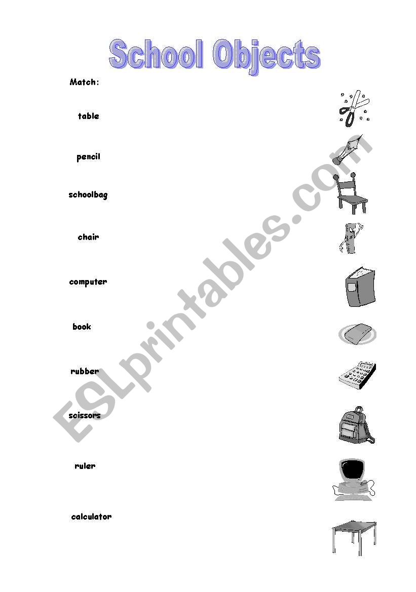 school objects worksheet