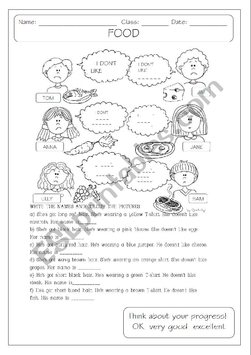 I DONÂ´T LIKE + FOOD worksheet