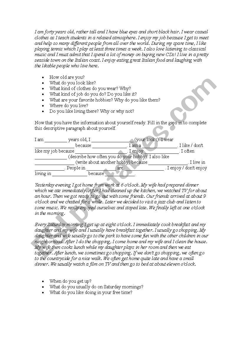 Simple Present Paragraphs worksheet