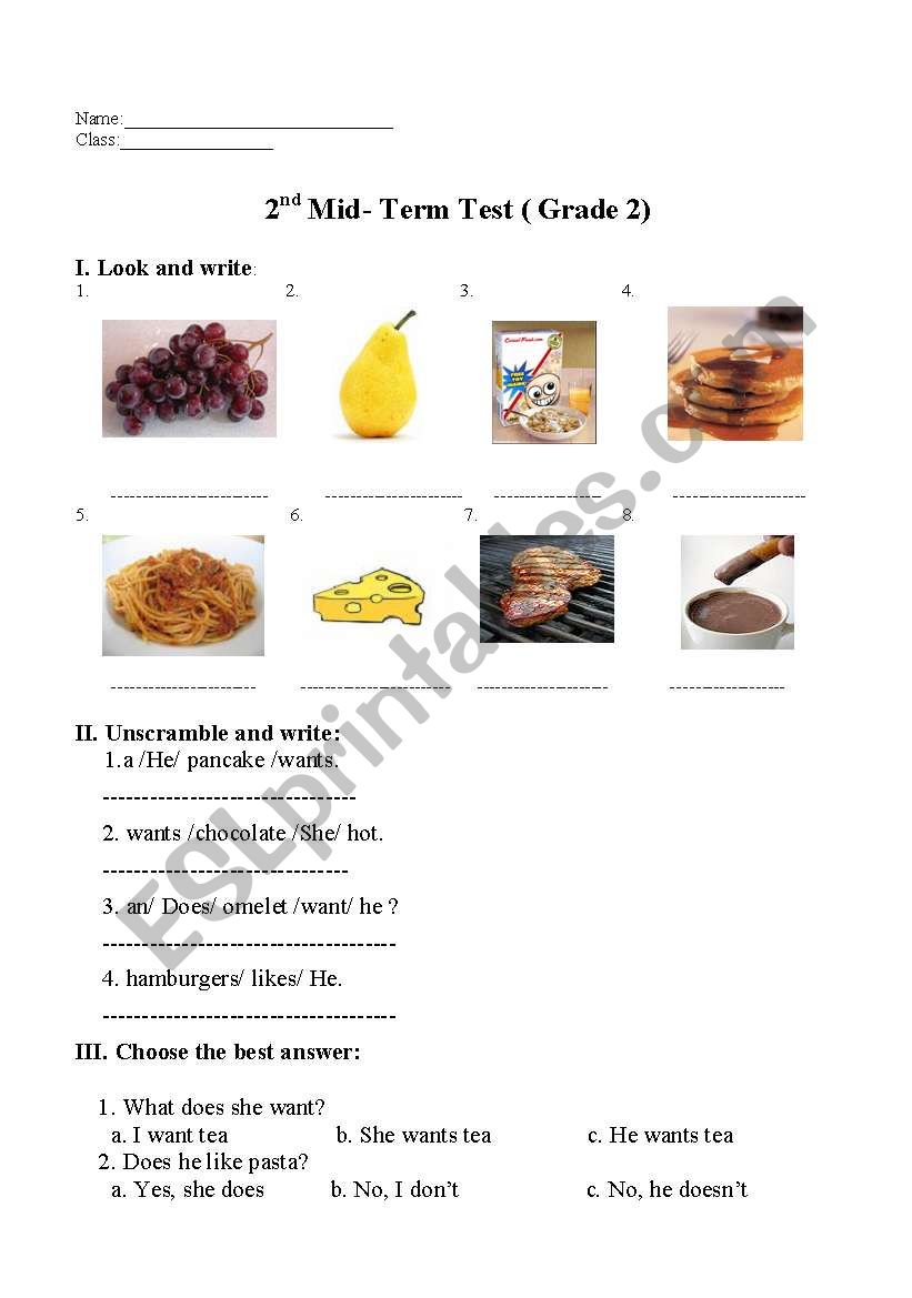 revision of food things worksheet