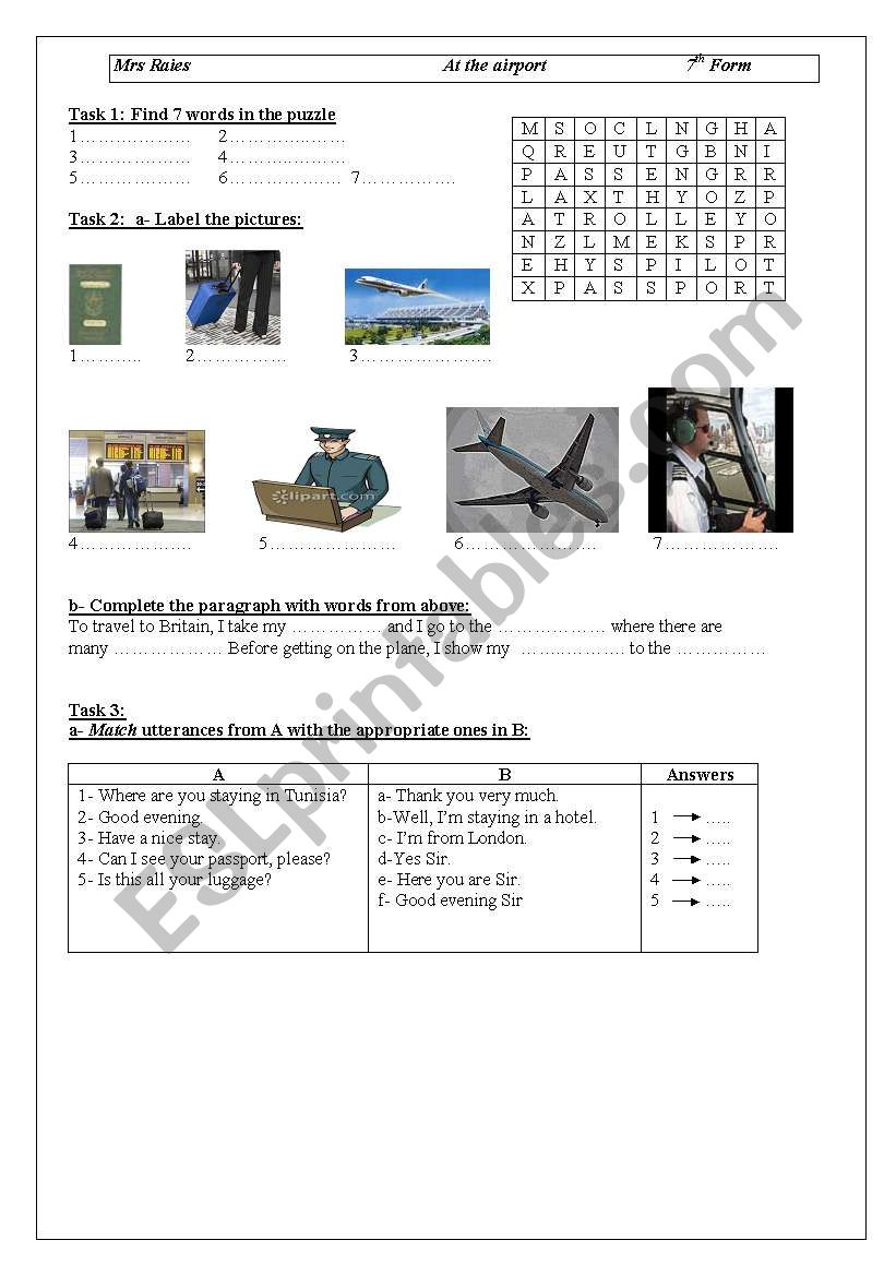 at the airport worksheet