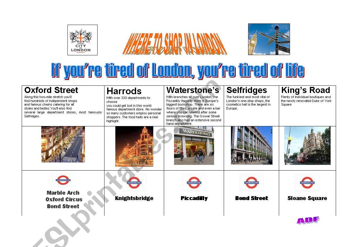 SHOPPING IN LONDON worksheet