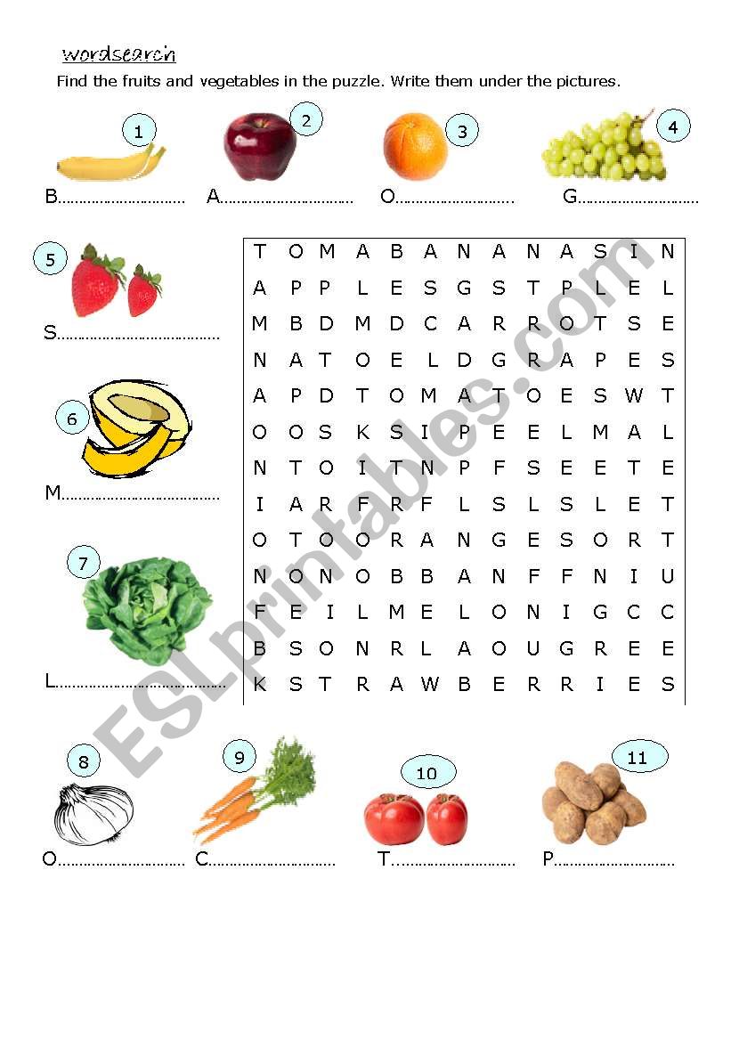 Fruit And Vegetables Wordsearch ESL Worksheet By Bassem