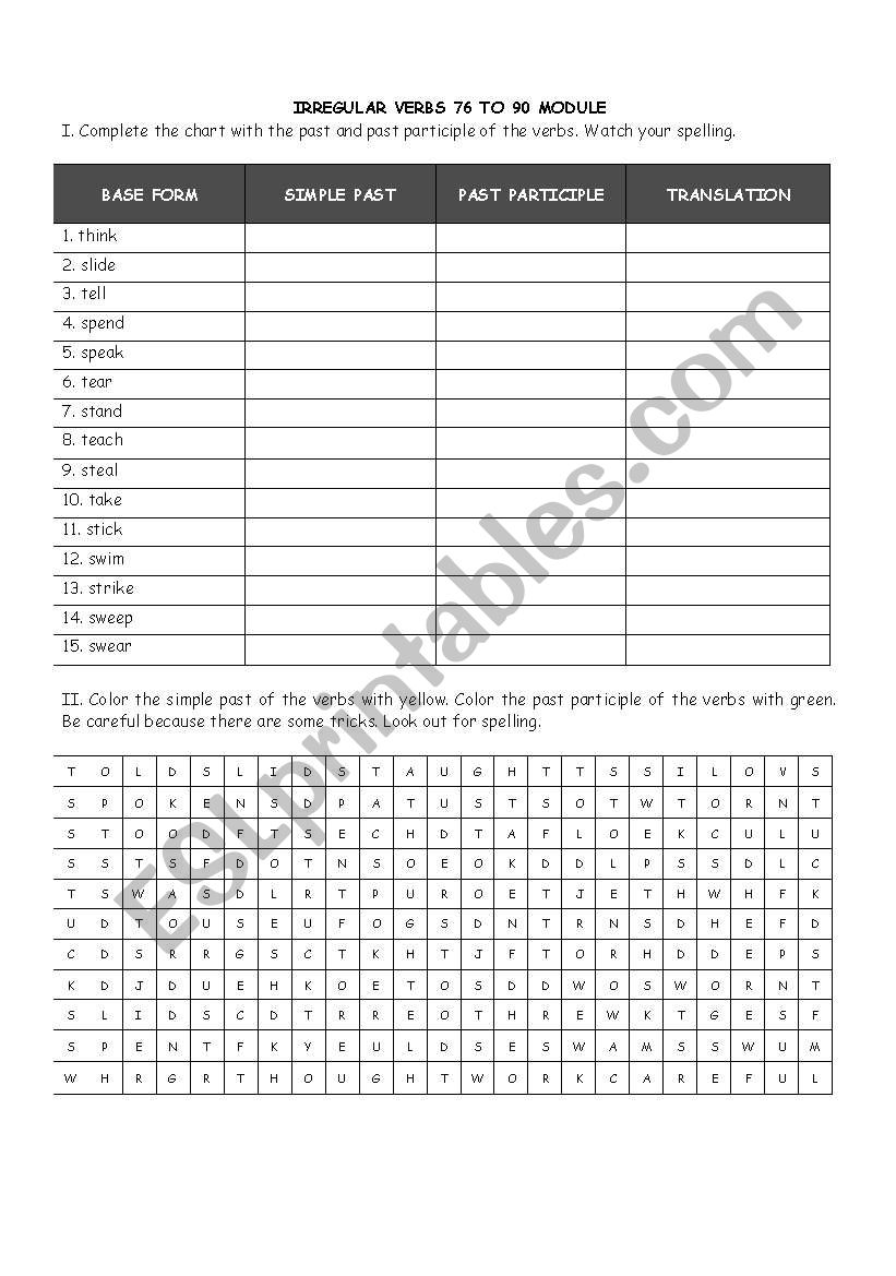 Irregular Verbs  Exercises worksheet