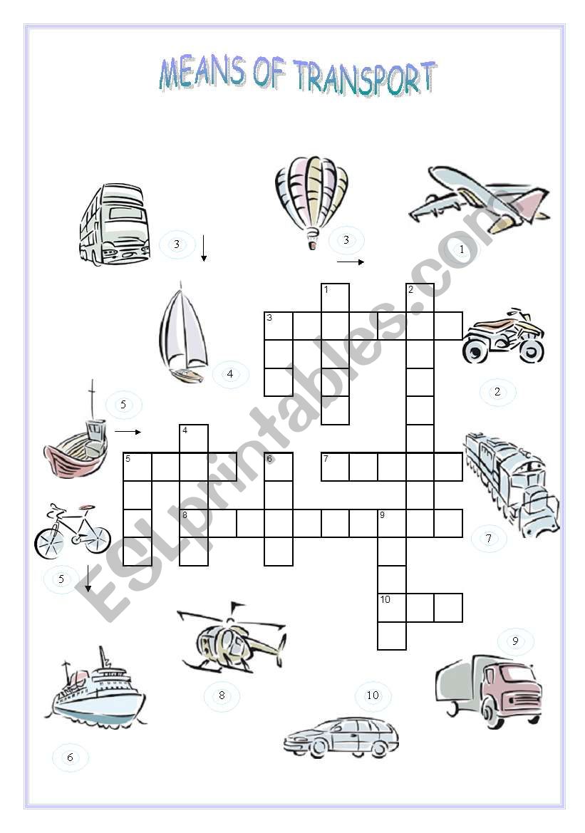 CROSSWORD MEANS OF TRANSPORT worksheet