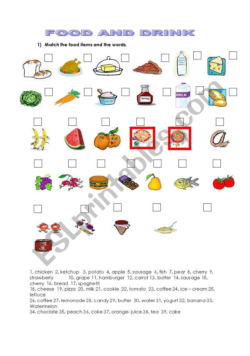 food and drinks worksheet