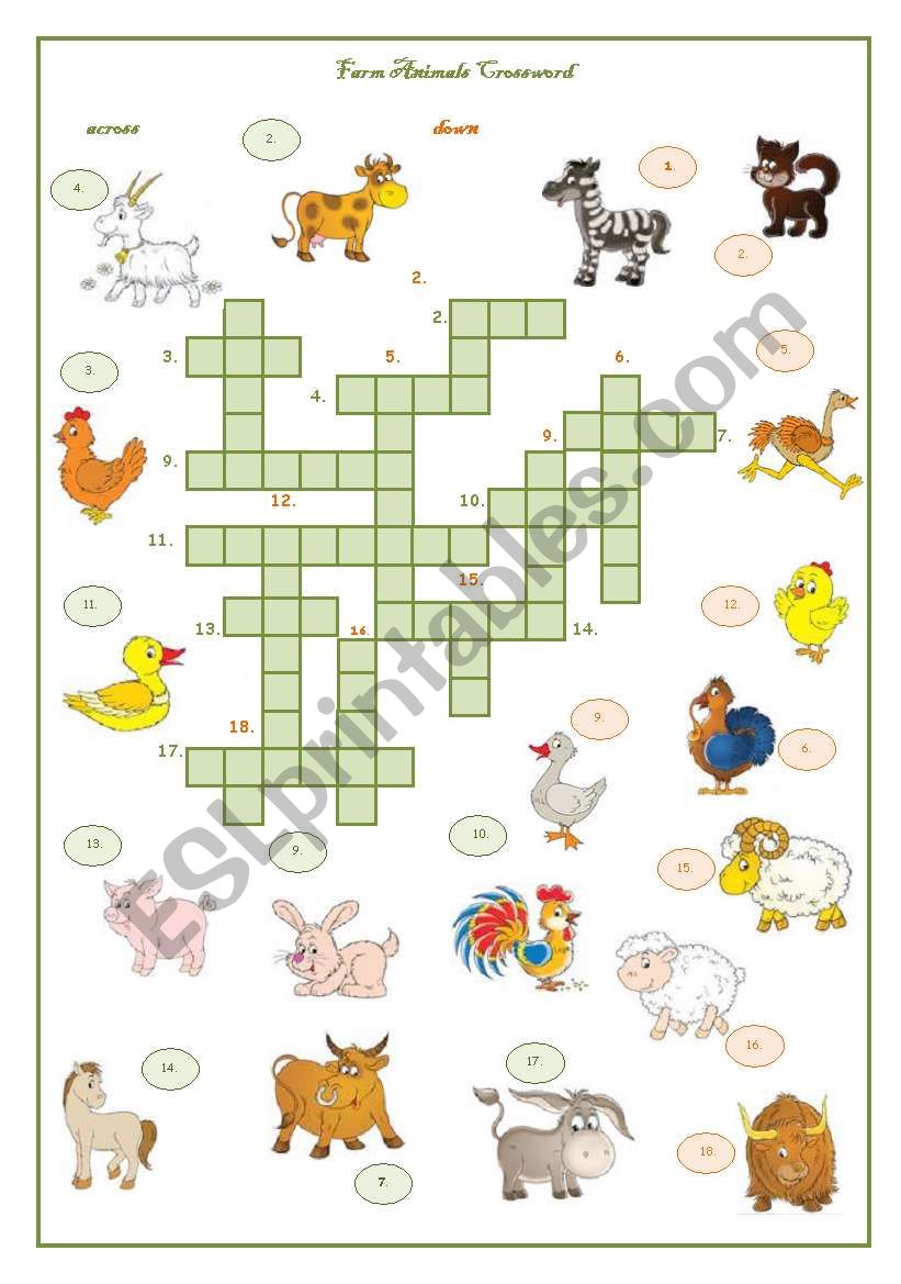 Farm Animals Crossword worksheet