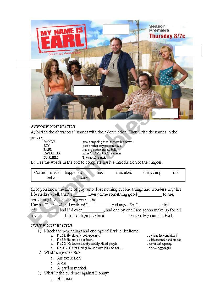 my name is earl-quit smoking worksheet