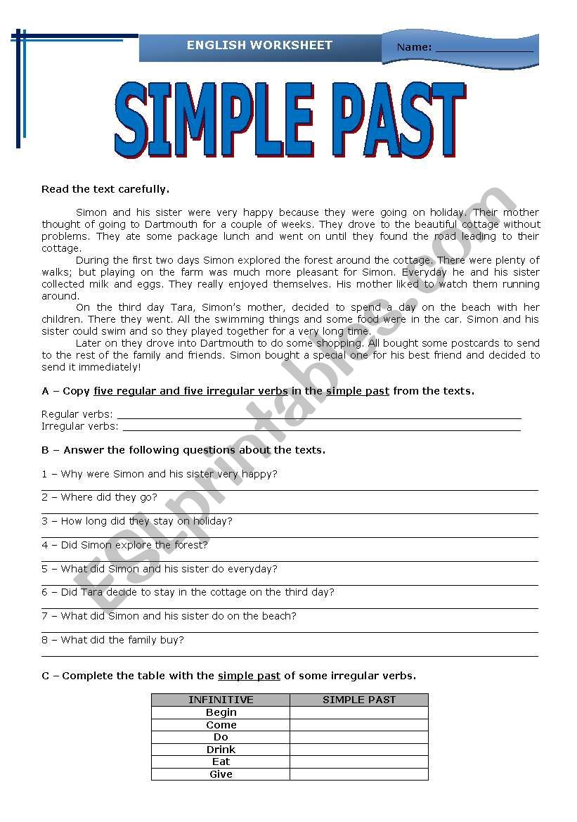 SIMPLE PAST worksheet