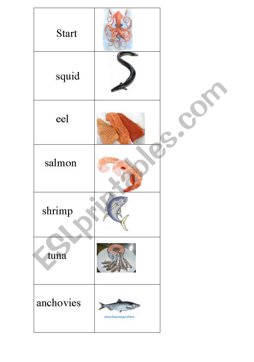 Seafood domino worksheet