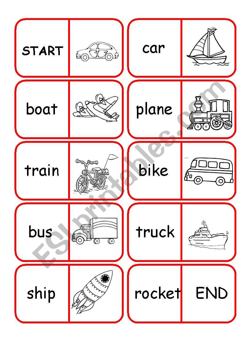 transport dominoes worksheet