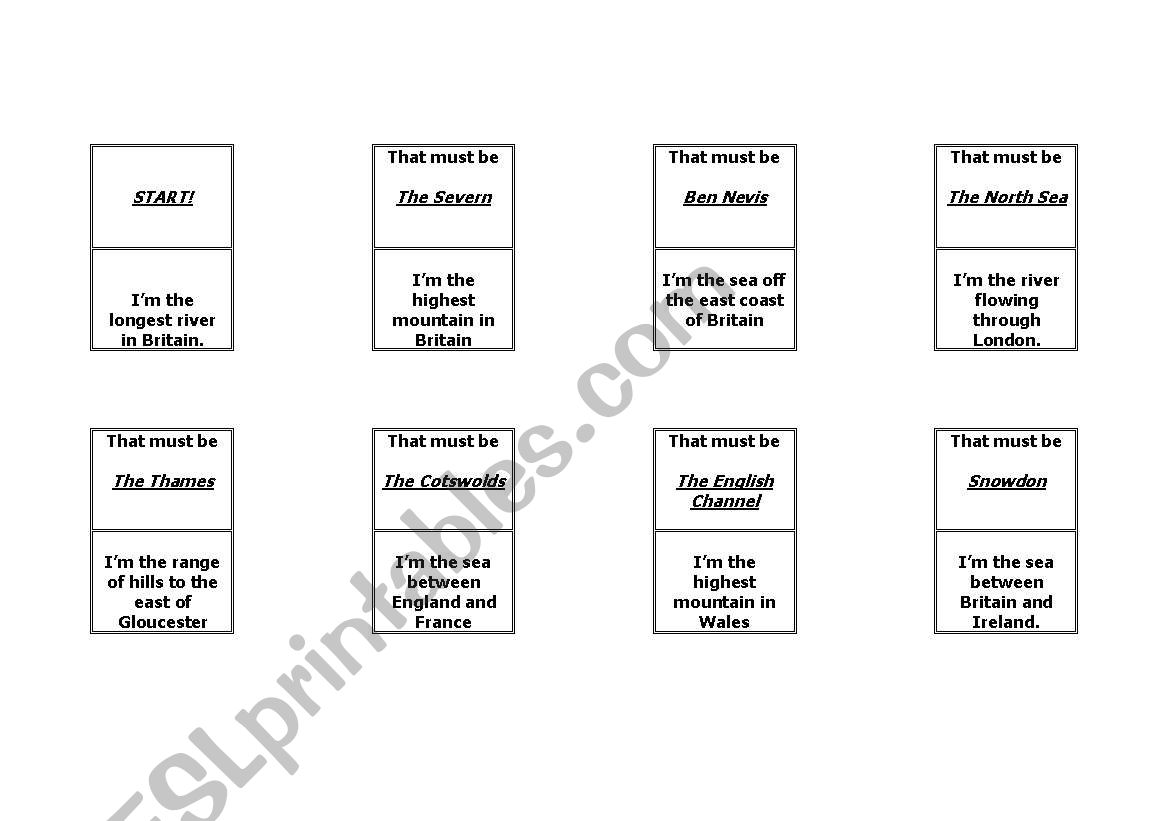 British Isles Loop Cards worksheet