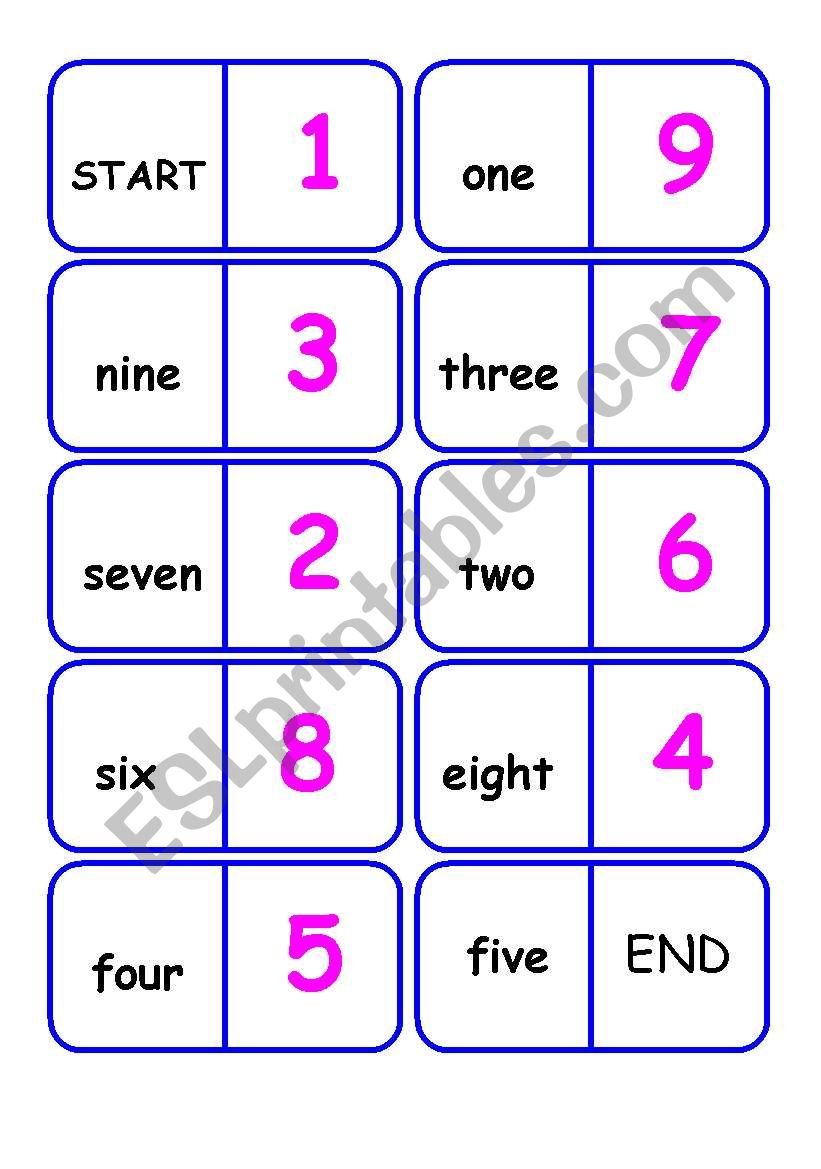 numbers diminoes worksheet