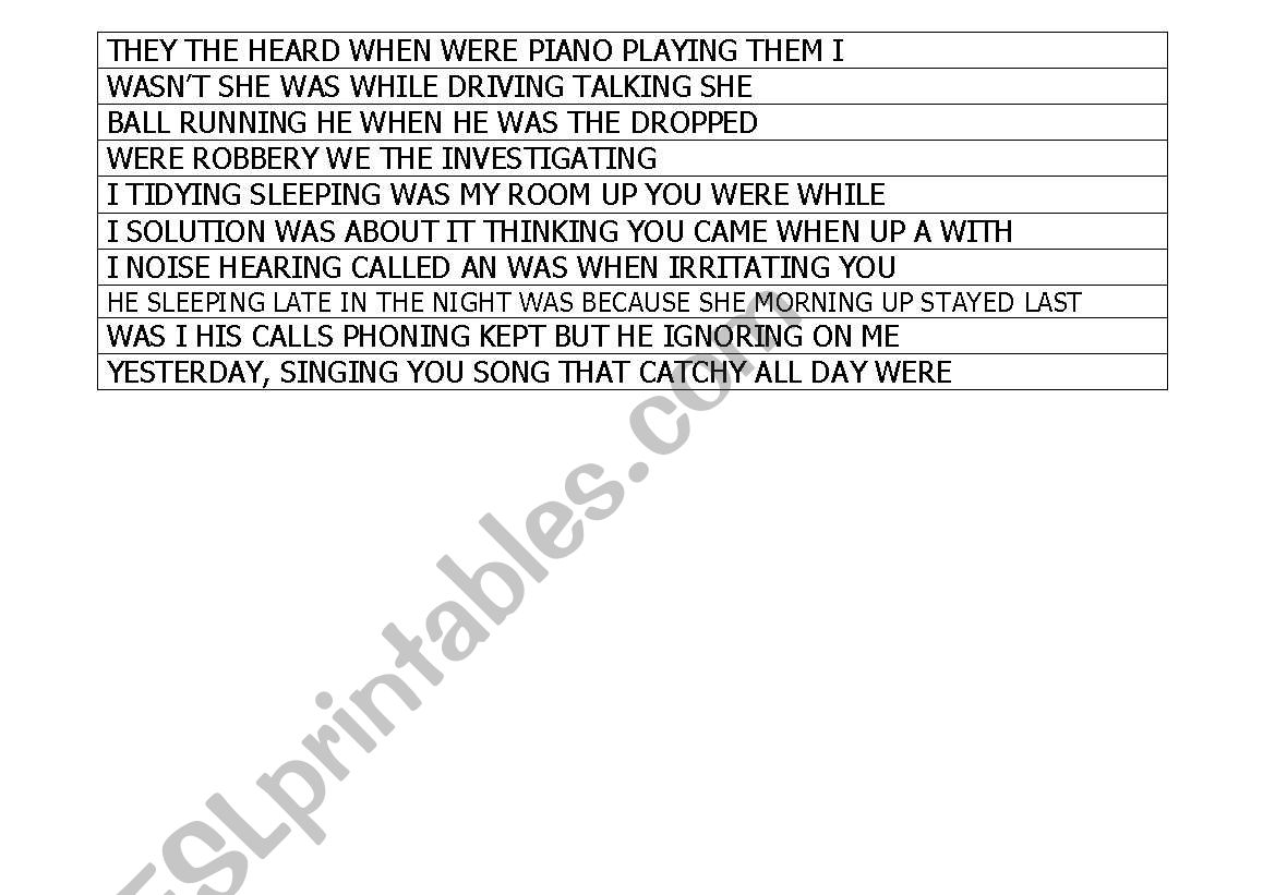 Past Continuous worksheet