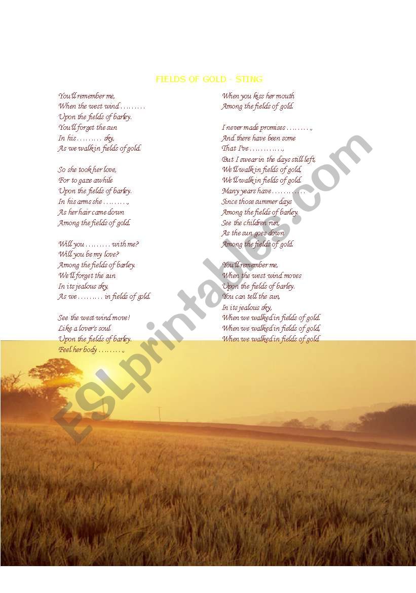 Fields of Gold (fill the gaps and questions)