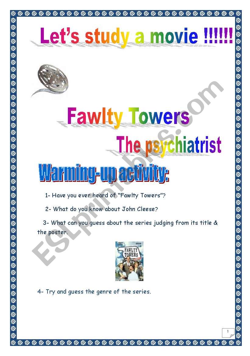 Fawlty Towers Series: The psychiatrist. 12 PAGES. COMPREHENSIVE PROJECT. 5 pages + complete KEY. over 30 TASKS.