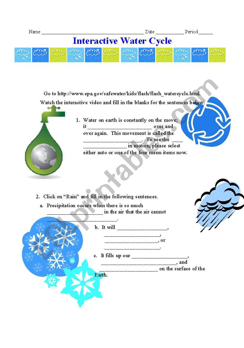 Interactive Water Cycle worksheet