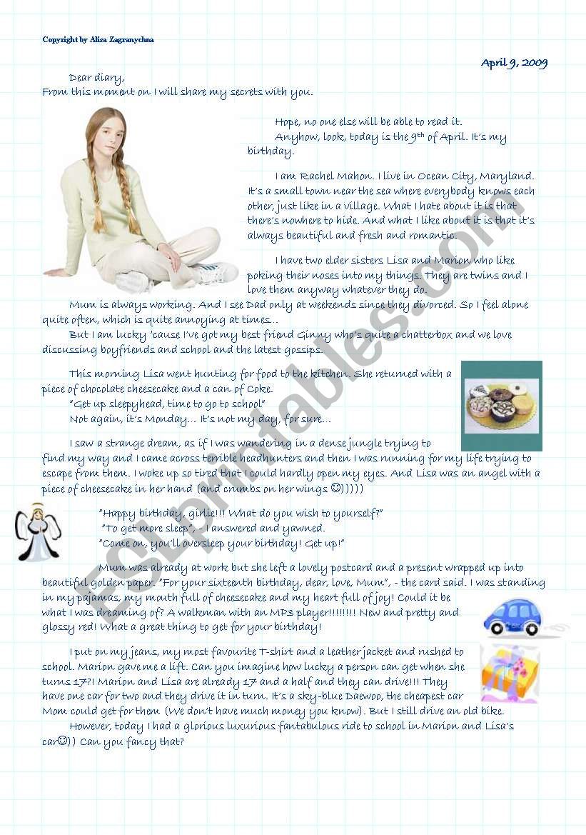 RachelÂ´s diary worksheet
