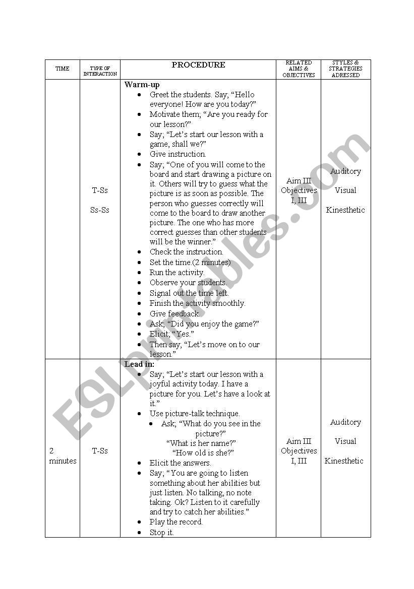 be able to lesson plan worksheet