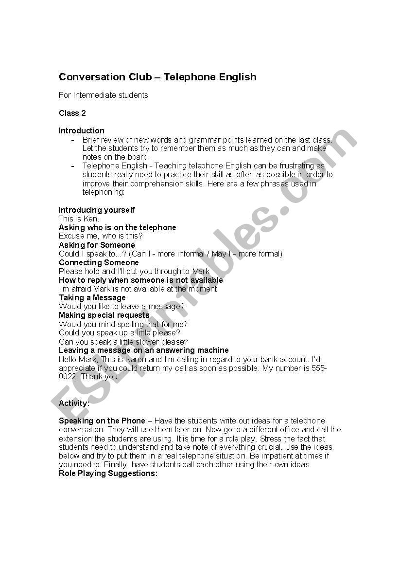 Telephone English worksheet