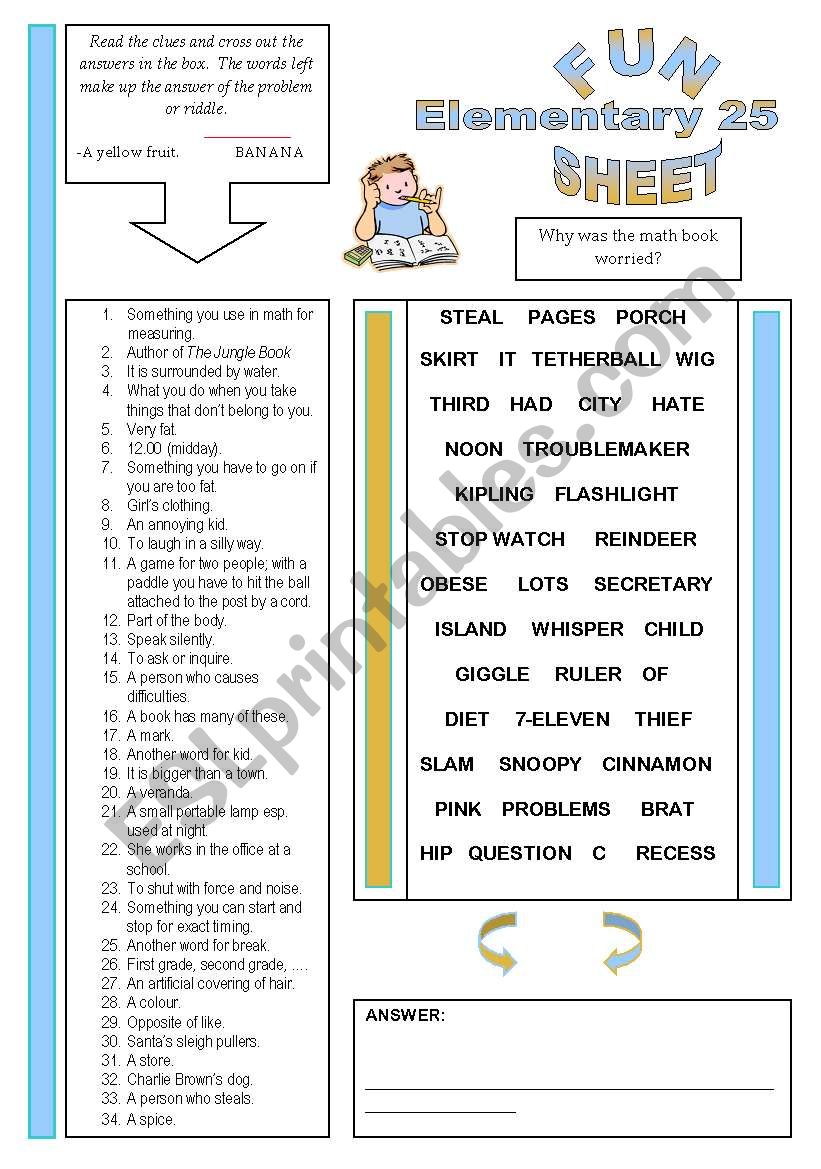 Fun Sheet Elementary 25 worksheet