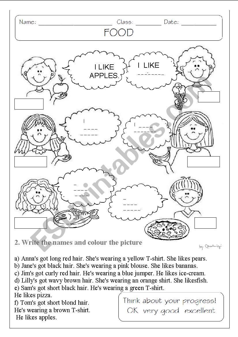  I LIKE + FOOD worksheet