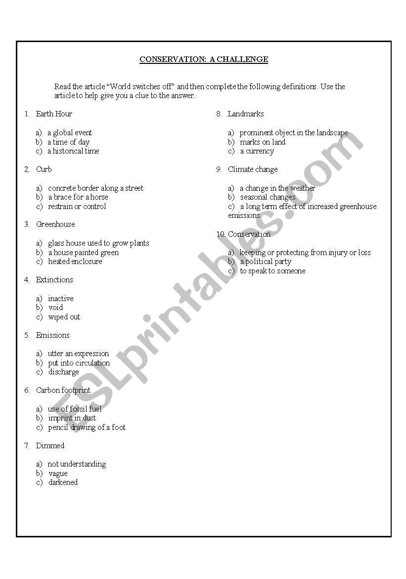 Conservation: A Challenge worksheet