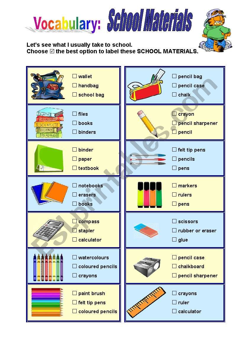 School Materials worksheet