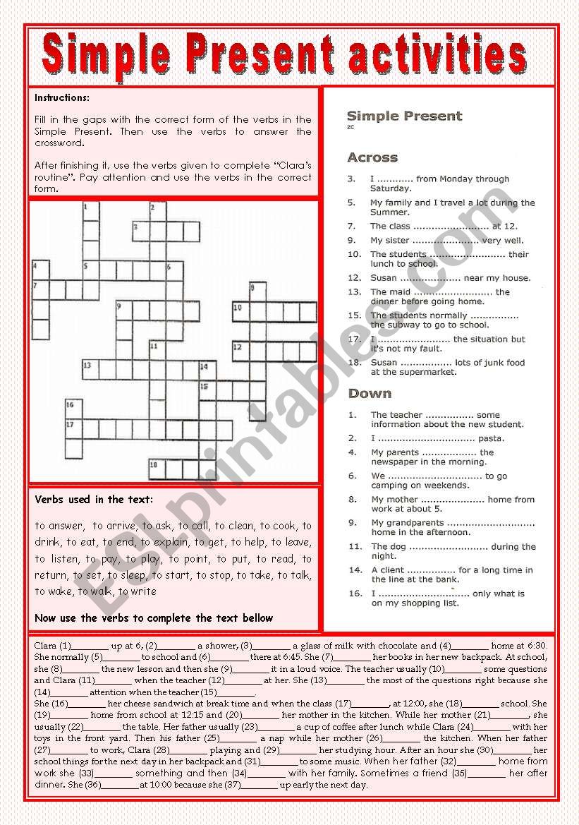 Simple Present - activities worksheet