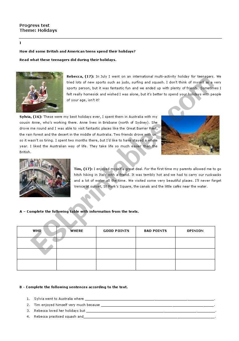 Test Holidays abroad worksheet