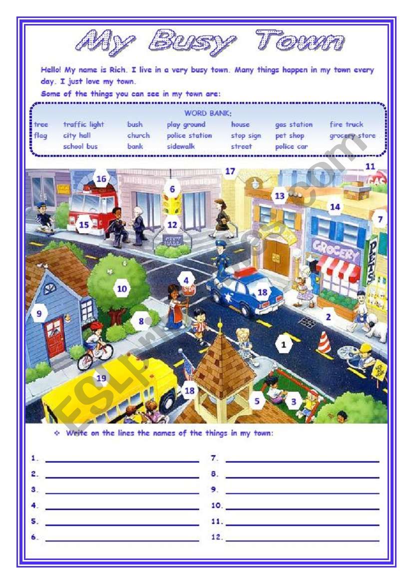 MY BUSY TOWN    - 3 pages - worksheet