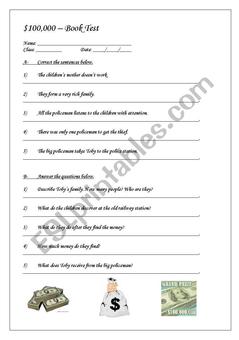 $100,000  Book Test worksheet