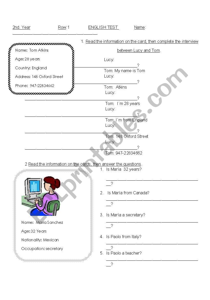 personal information worksheet