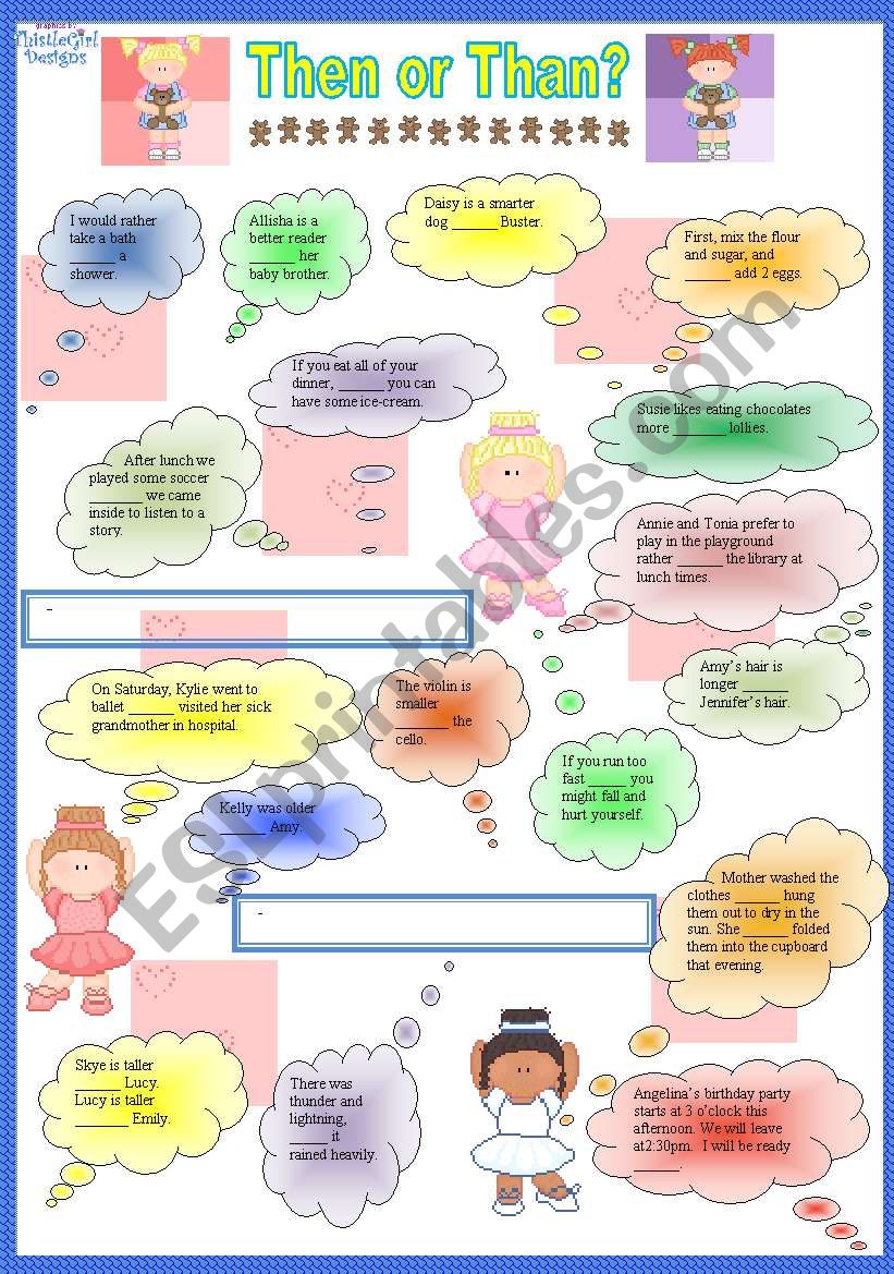 Conjuctions -Then or than? worksheet