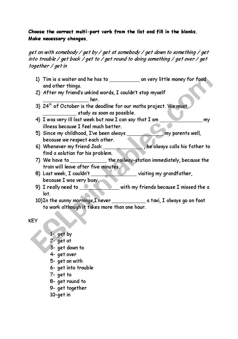 Multi-part verbs worksheet