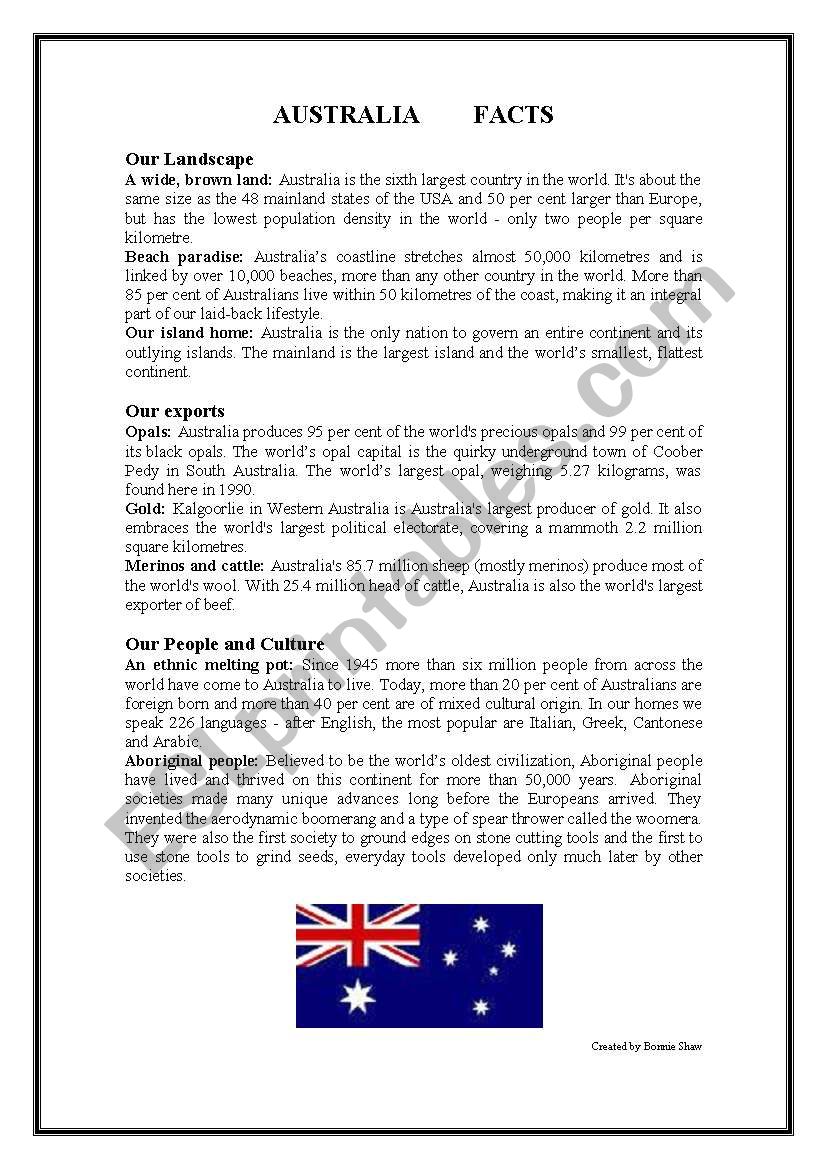 Facts about Australia worksheet