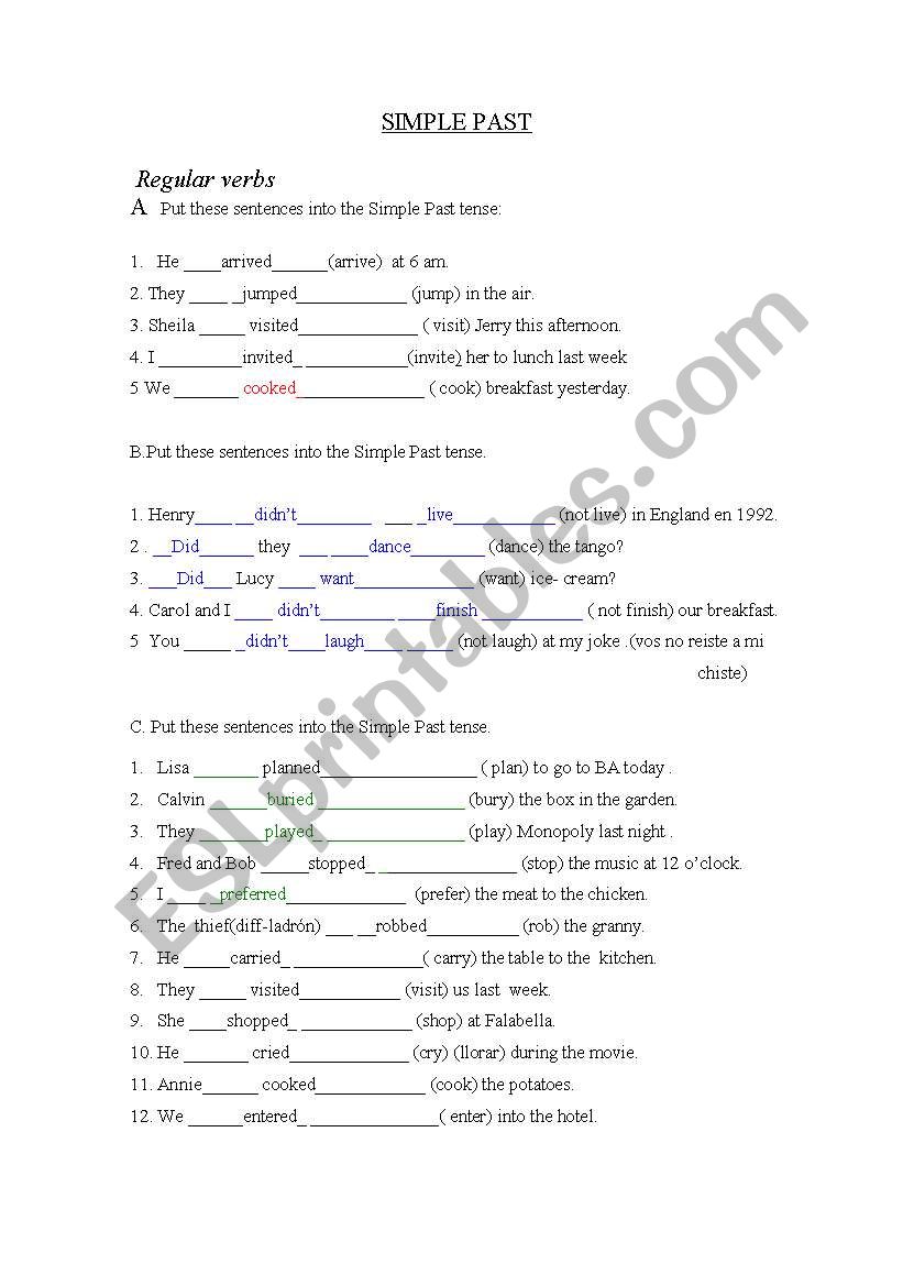 Simple Past --Exercises- worksheet