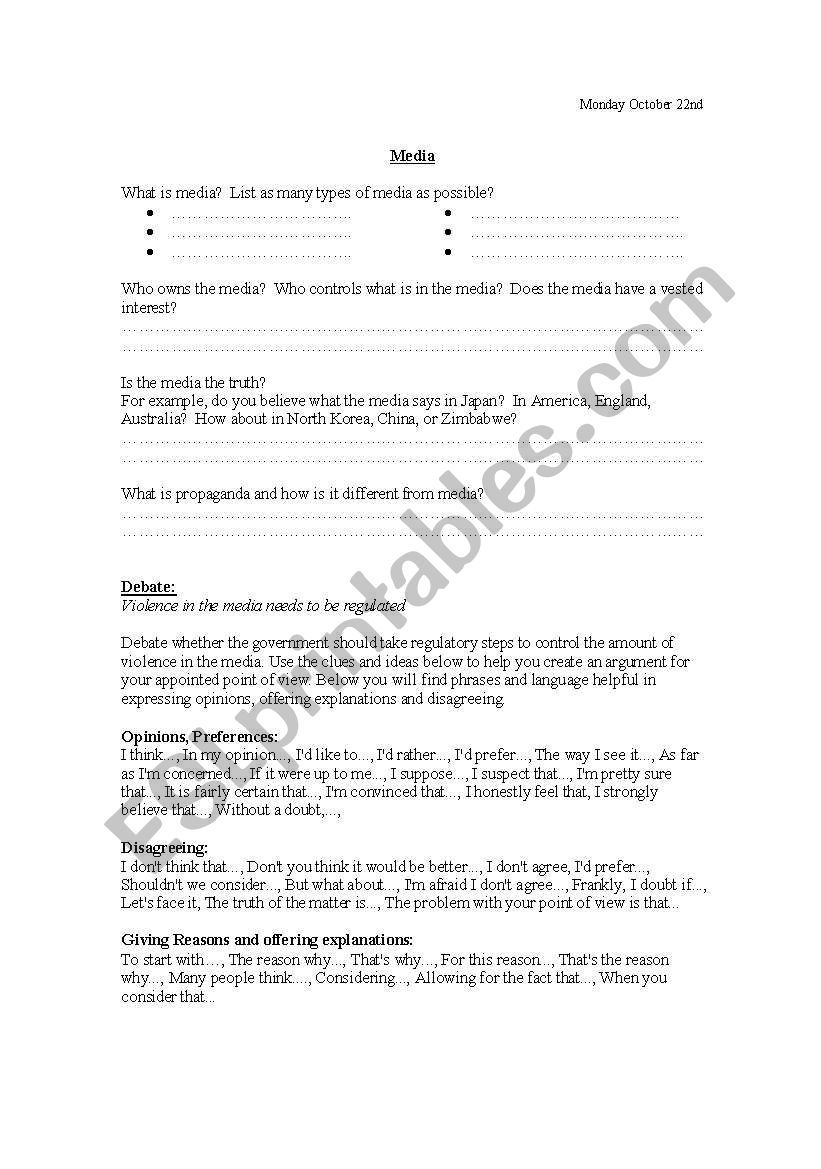 Media Regulation worksheet