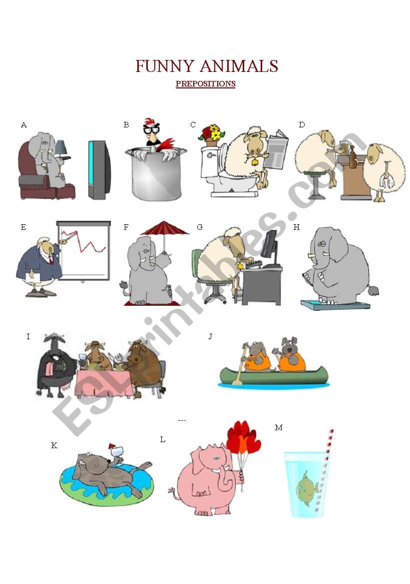Funny Animals: Prepositions 2 worksheet