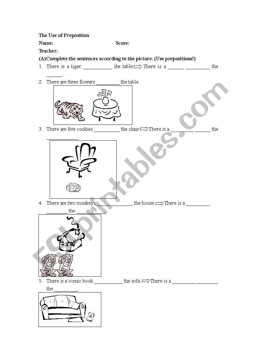 the use of preposition worksheet