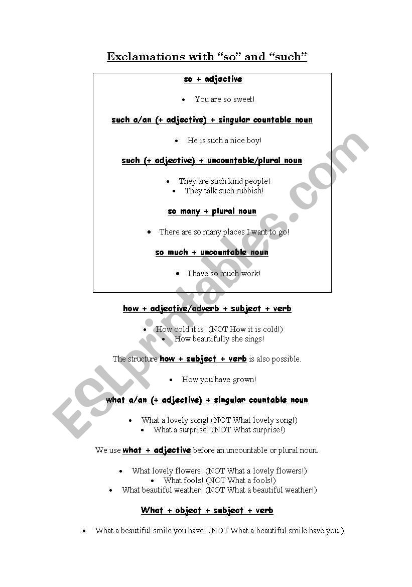 Exclamations worksheet