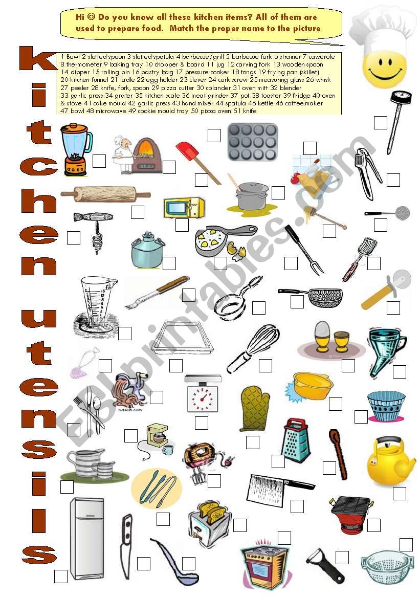 FOOD 9 - Kitchen utensils worksheet