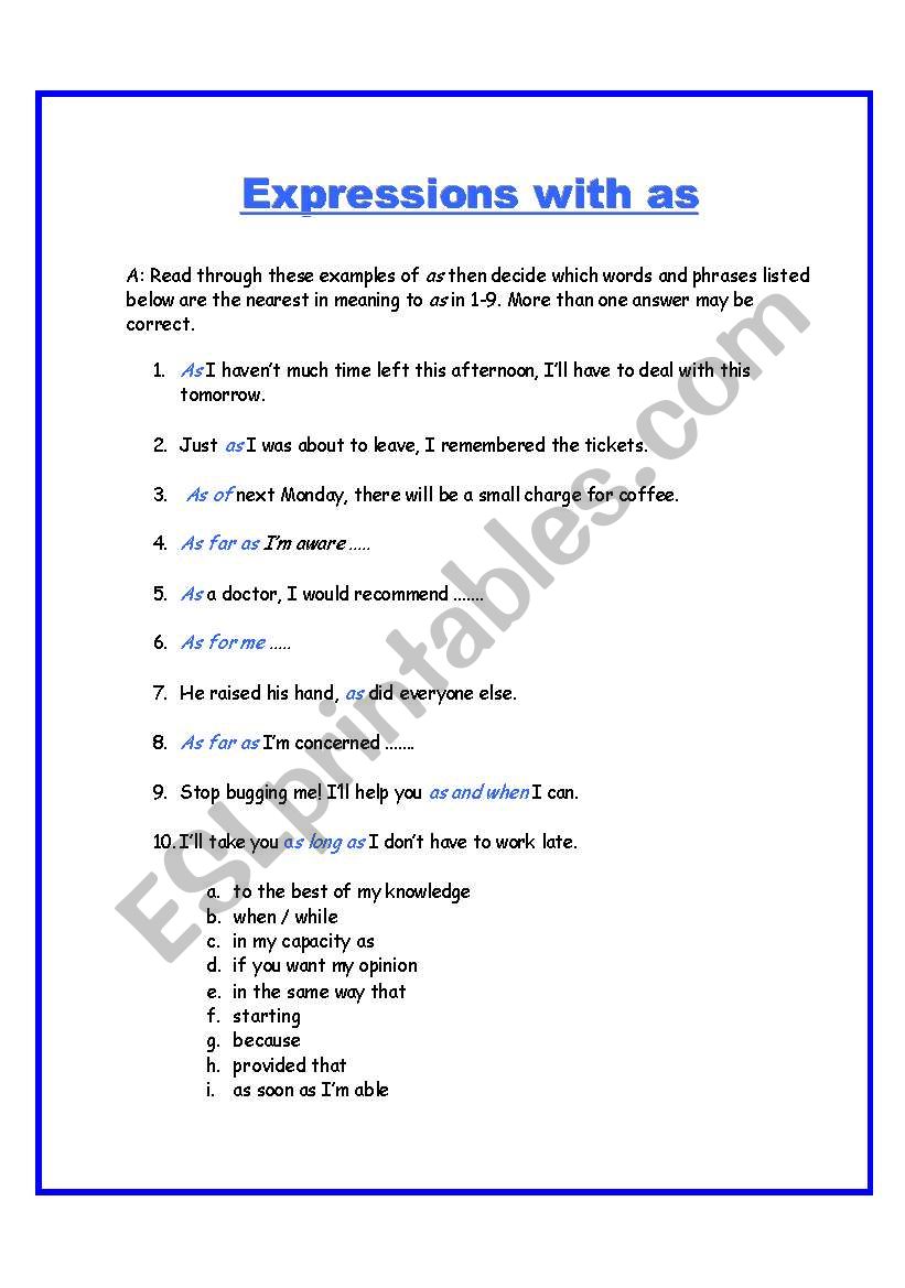 Expressions with AS worksheet