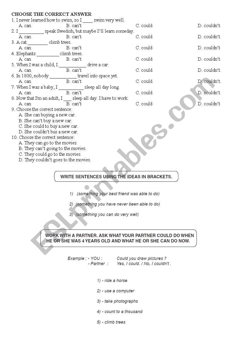 can - could worksheet
