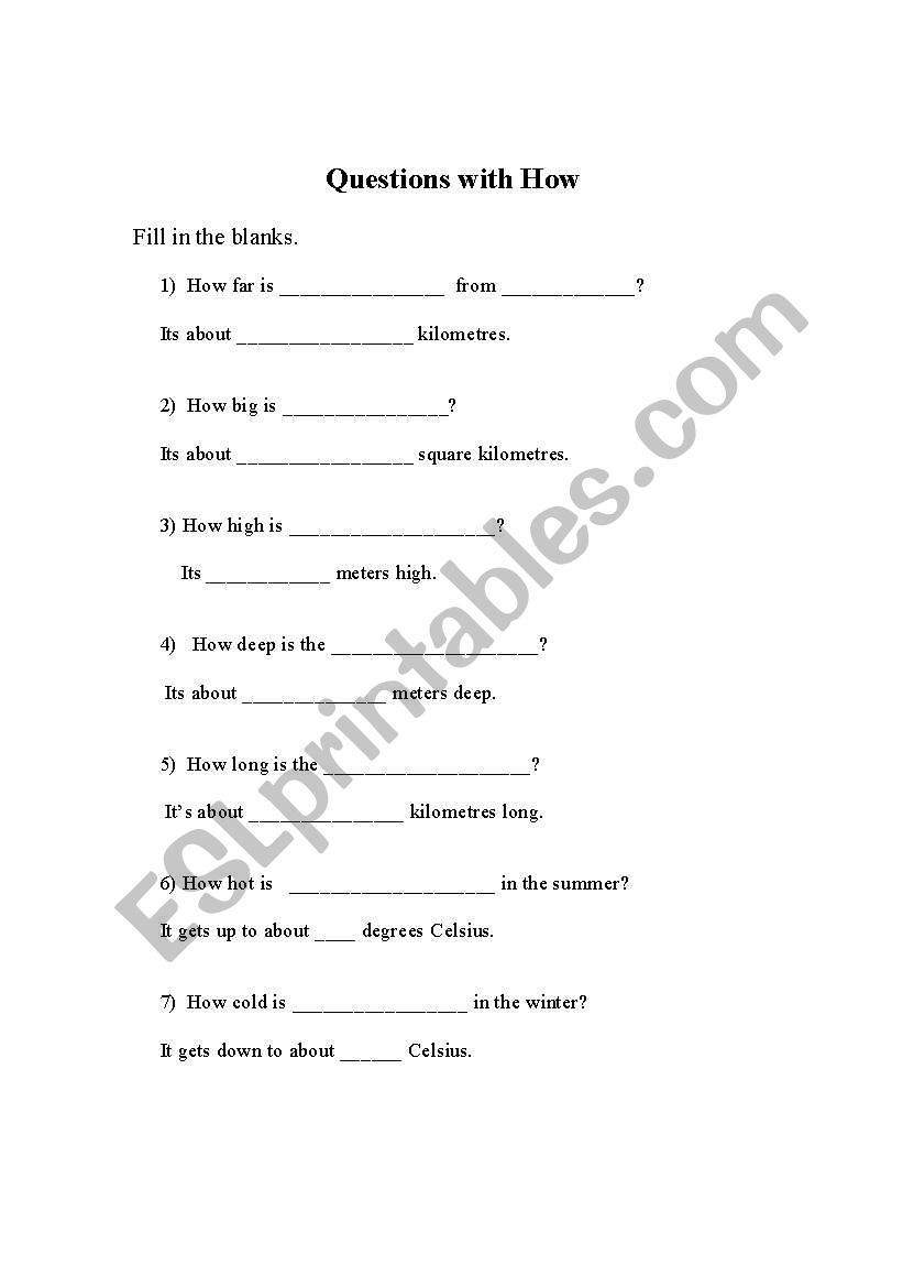 Questions with How worksheet
