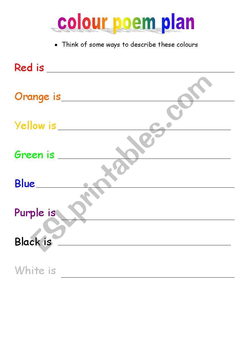 colour poem plan worksheet