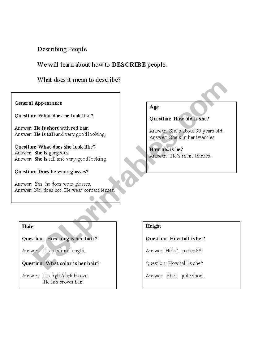 Describing People  worksheet