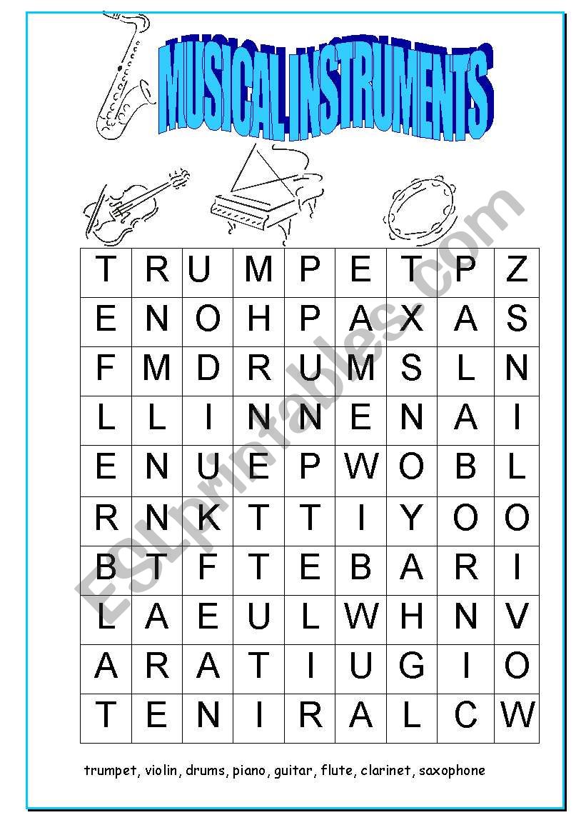 Musical Instruments Wordsearch