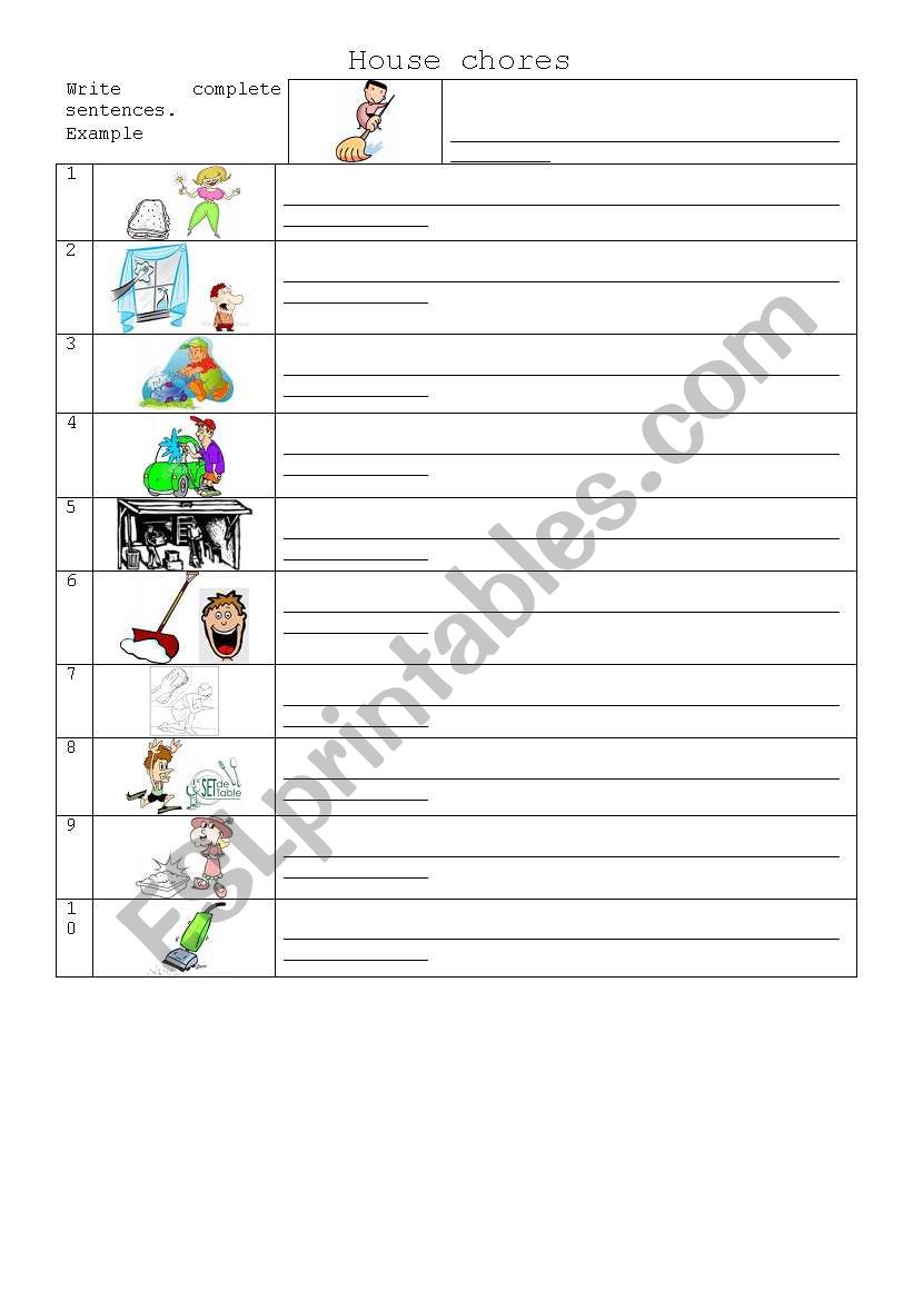 House chores worksheet